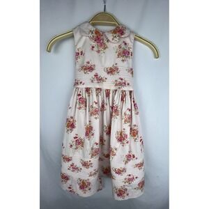 Laura Ashley Girls‎ 3T Pink Floral Corduroy Dress Peter Pan Collar Cottagecore